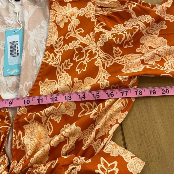 Shore Women’s Floral Short Dress Orange Gold Peep Hole Summer New Medium Resort - Picture 7 of 16